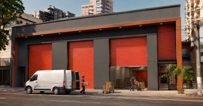 Fachada moderna de uma operação de self storage urbano ilustrando a nova locação de imóveis do fundo RBVA11.