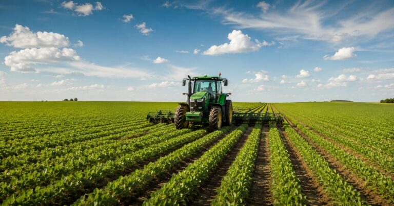 Plantação verde e extensa de soja ilustrando uma fazenda valiosa ligada ao fundo RZTR11.