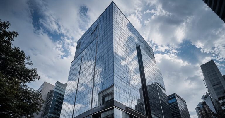 Fachada de prédio comercial moderno em São Paulo representando os ativos do fundo imobiliário HGRE11