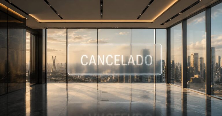 Sala comercial vazia com design moderno, representando a suspensão de uma negociação imobiliária.