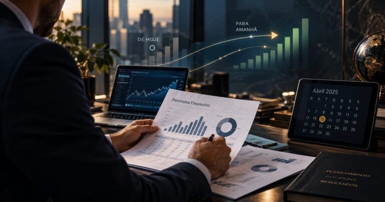 Calendário digital e gráficos financeiros sobre uma mesa corporativa, simbolizando a transição e liquidação de um fundo de investimento.
