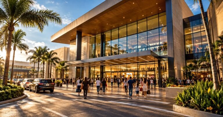 Fachada de um shopping center moderno, representando o fundo HGBS11.